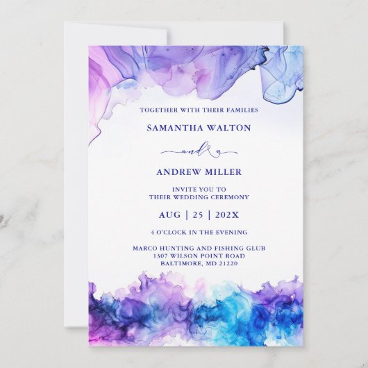 Invitation Elégant Royal Blue et violet Mariage (Devant)