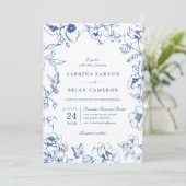 Invitation Elegant Royal Blue Floral Garden Wedding Photo (Debout devant)