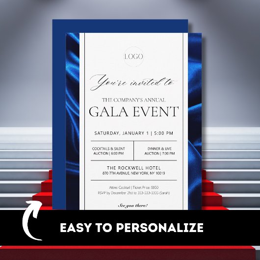 Invitation Élégant Royal Blue Gala de collecte de fonds