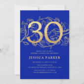 Invitation Elégant Royal Blue Gold 30e anniversaire (Devant)