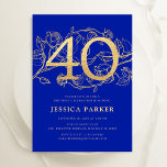 Invitation Elégant Royal Blue Gold 40e anniversaire<br><div class="desc">Elégante invitation à la fête du 40e anniversaire d'or bleu royal. Design féminin moderne et personnalisable avec des accents botaniques rose et de l'or de parties scintillant faux. Carte invitation florale simple parfaite pour une célébration anniversaire élégante. Personnalisez avec vos propres détails. Invitations Zazzle imprimées ou téléchargement instantané modèle imprimable...</div>
