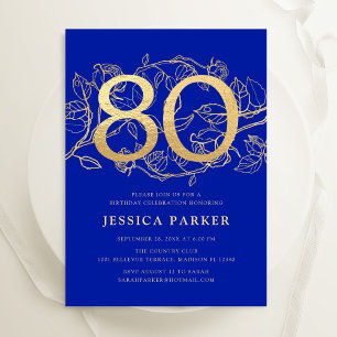Invitation Elégant Royal Blue Gold 80e anniversaire
