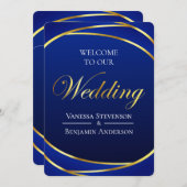 Invitation Élégant Royal Blue Gold Lace QR Code Mariage (Devant / Derrière)