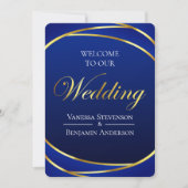 Invitation Élégant Royal Blue Gold Lace QR Code Mariage (Devant)