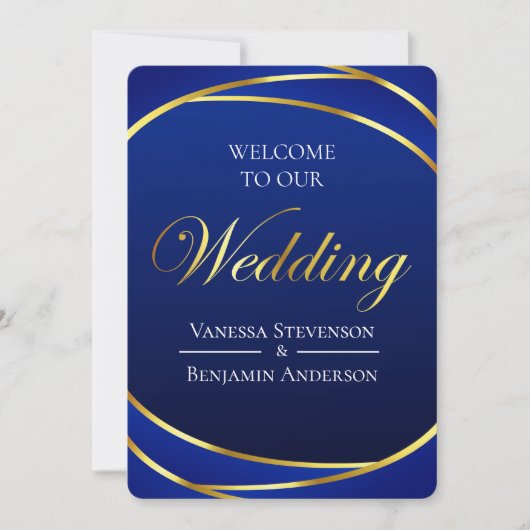 Invitation Élégant Royal Blue Gold Lace QR Code Mariage (Devant)