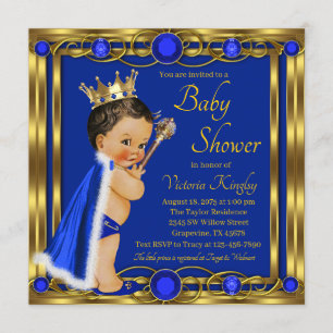 Invitation Elégant Royal Blue Gold Prince Jewel Baby shower