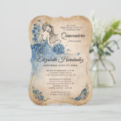Invitation Elégant Royal Blue Gold Princess Quince Anniversai (Debout devant)