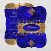 Invitation Elégant Royal Blue Gold Red Gems Silk Anniversaire (Devant / Derrière)