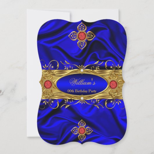 Invitation Elégant Royal Blue Gold Red Gems Silk Anniversaire (Devant)