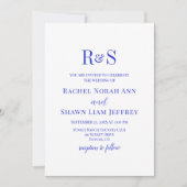 Invitation Elégant Royal Blue Moderne Monogramme Mariage (Devant)