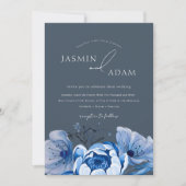 Invitation Élégant Royal Blue Opulence Floral Rose Mariage (Devant)