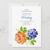 Invitation Elégant Royal Blue Orange Floral Mariage été (Devant)