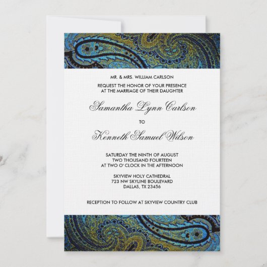 Invitation Élégant Royal Blue Peacock Paisley Mariage (Devant)