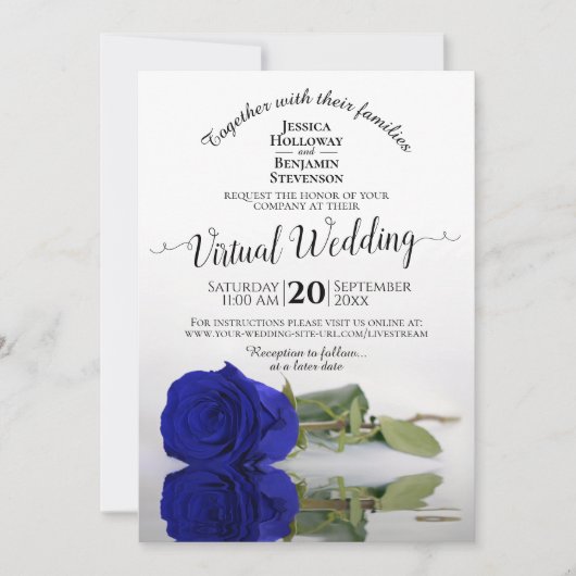 Invitation Elégant Royal Blue Reflet Rose Virtual Mariage (Devant)