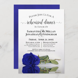 Invitation Élégant Royal Blue Rose Dîner de répétition Mariag