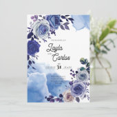Invitation Elégant Royal Blue Rose Fancy QR Code Mariage (Debout devant)