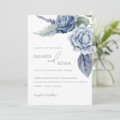 Invitation Elégant Royal Blue Roses Floral Mariage (Debout devant)
