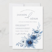 Invitation Elégant Royal Blue Roses Floral Mariage (Devant)
