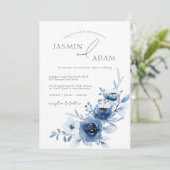 Invitation Elégant Royal Blue Roses Floral Mariage (Debout devant)