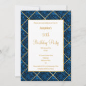 INVITATION ÉLÉGANT ROYAL BLUE SATIN GOLD ANNIVERSAIRE INVITAT (Devant)