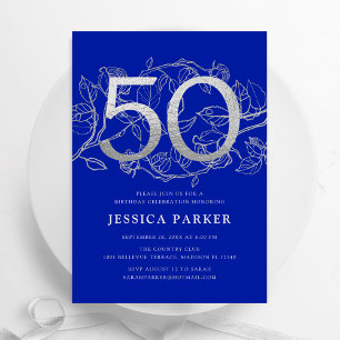 Invitation Elégant Royal Blue Silver 50e anniversaire