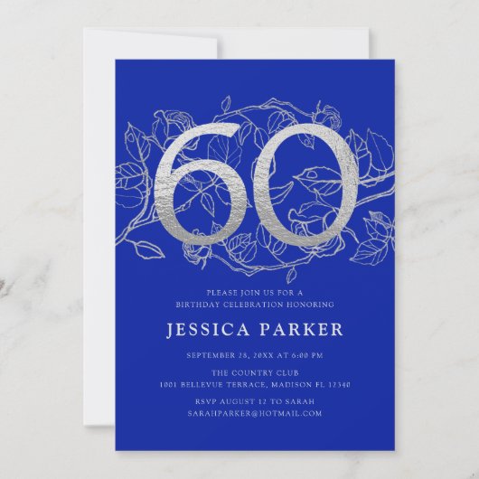 Invitation Elégant Royal Blue Silver 60e anniversaire (Devant)