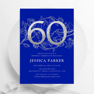 Invitation Elégant Royal Blue Silver 60e anniversaire