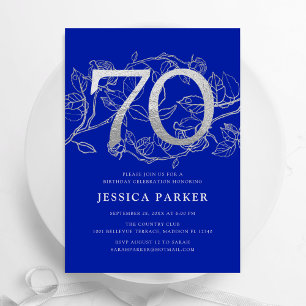 Invitation Elégant Royal Blue Silver 70e anniversaire