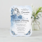 Invitation Elégant Royal Blue Silver Princess Quince Annivers (Debout devant)