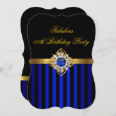 Invitation Elégant Royal Blue Stripe Gold Pearl Anniversaire (Devant / Derrière)