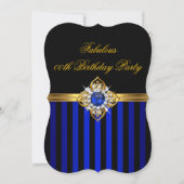 Invitation Elégant Royal Blue Stripe Gold Pearl Anniversaire (Devant)