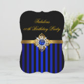 Invitation Elégant Royal Blue Stripe Gold Pearl Anniversaire (Debout devant)