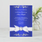 Invitation Elégant Royal Blue White Pearl Jewel Bow Anniversa (Debout devant)