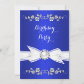 Invitation Elégant Royal Blue White Pearl Jewel Bow Anniversa (Dos)
