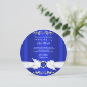 Invitation Elégant Royal Blue White Pearl Jewel Bow Anniversa (Debout devant)