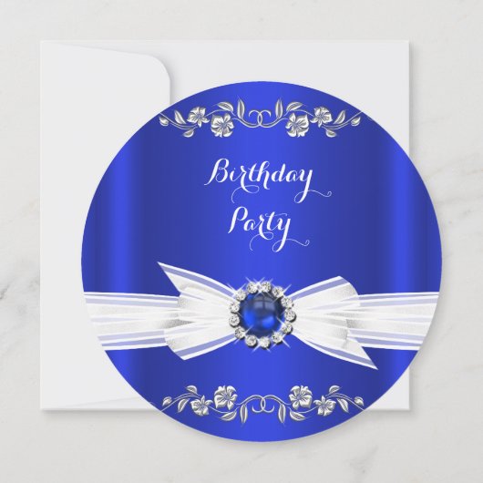 Invitation Elégant Royal Blue White Pearl Jewel Bow Anniversa (Dos)