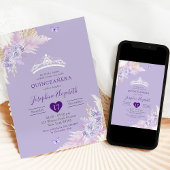 Invitation Elégant Royal Boho Lilac Floral Mis Quince Años