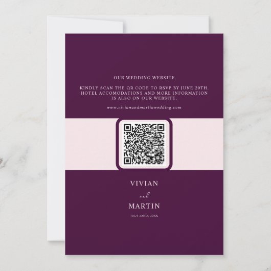 Invitation Élégant Royal Crimson Mariage tout-en-un QR (Dos)