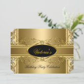 Invitation Elégant Royal Gold Black fête d'anniversaire Flora (Debout devant)