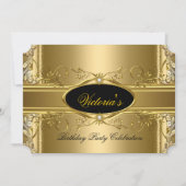 Invitation Elégant Royal Gold Black fête d'anniversaire Flora (Devant)