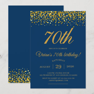 Invitation Elégant Royal Navy Blue & Gold Parties scintillant