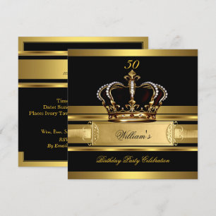 Invitation Elégant Royal Noir Or Anniversaire Prince Roi 2
