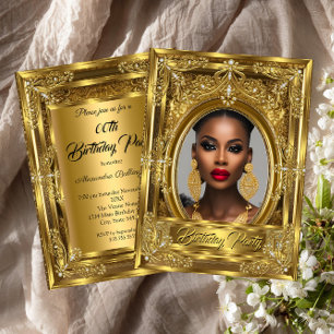Invitation Élégant Royal Photo Fête d'Anniversaire Or Gems