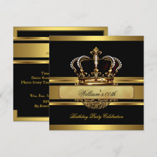 Invitation Elégant Royal Prince Roi Noir Or Anniversaire