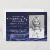 Invitation Elégant Royal Silk Navy Photo Célébration de la vi (Devant)