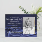 Invitation Elégant Royal Silk Navy Photo Célébration de la vi (Debout devant)