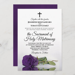 Invitation Élégant Royal violet Rose moderne catholique Maria