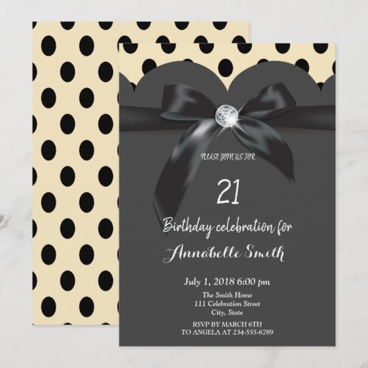 Invitation Élégant ruban chic moderne Anniversaire (Devant / Derrière)