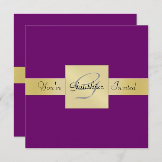 Invitation Élégant ruban doré violet à toutes les occasions I (Devant / Derrière)