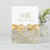 Invitation Elégant Ruban Feuille Blanc Or 50e Anniversaire (Debout devant)